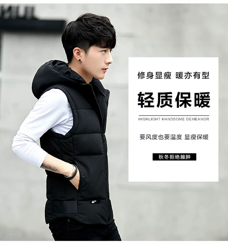 Playboy mùa thu và mùa đông vest nam xuống cotton phiên bản Hàn Quốc của áo vest có thể tháo rời vest vest sinh viên áo khoác thủy triều