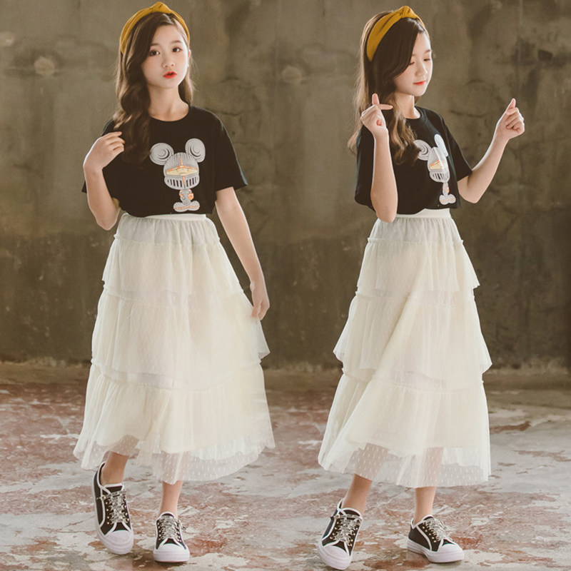 Girl Super Fairy Summer Dress Summer Child 12 - 15 year old Yang Yansen White Fairy Half - skirt Two Piece Package