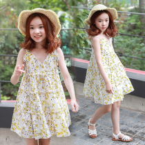 Girls Beach dress Summer Korean version CUHK Girl girl Fashion foreign air harness pure cotton crummy princess Liondress