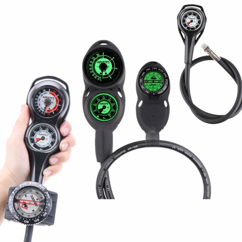 Aquatec dive gas cylinder pressure gauge oxygen tank water deep meter fingers north needle diving triple meter GP-350