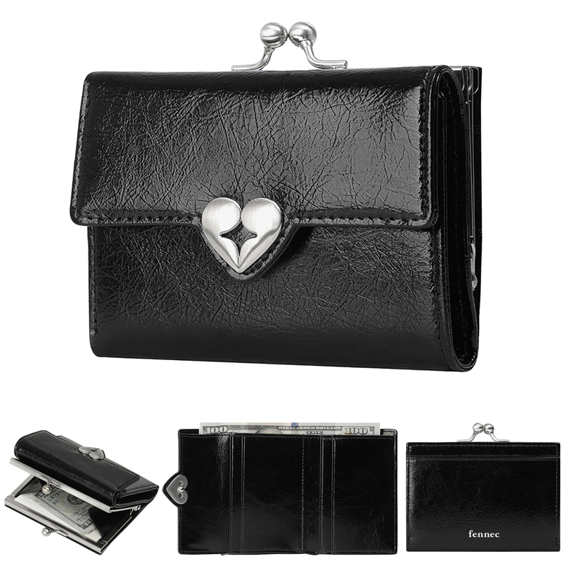 Korean Niche New Model Fennec Genuine Leather Clasp Wallet for Women 70% off Large Heart Coin Purse Id Card Holder