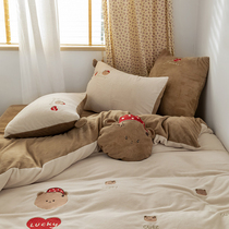 ins girl wind winter thickened warm milk velvet four-piece set gentle flannel quilt cover sheets man three-piece set 4