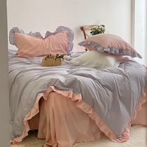ins girl wind cotton lace quilt cover four-piece New Cotton 100 bedding three-piece set four seasons Universal