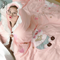 ins cute pig wash cotton sheets four-piece cotton lace embroidery quilt cover Princess bedding three-piece set
