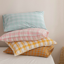Net red literary girl cotton pillowcase a pair of fruit grid single cotton pillow case water washing cotton pillow case