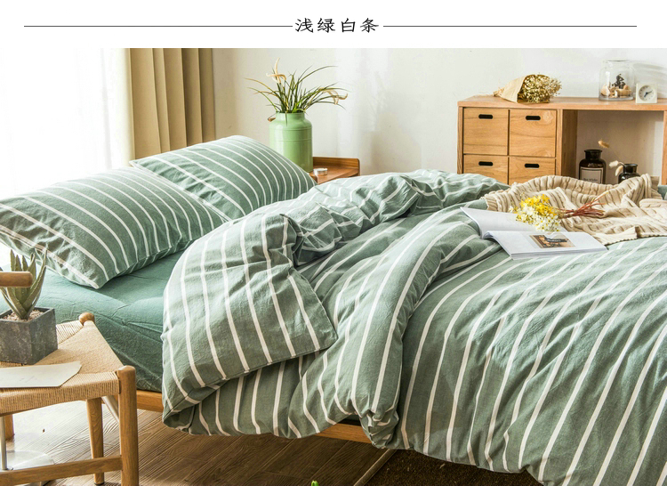 Bông rửa bông bốn mảnh Nhật Bản-phong cách đơn giản bông kẻ sọc màu rắn đôi quilt cover tấm ga trải giường khăn trải giường