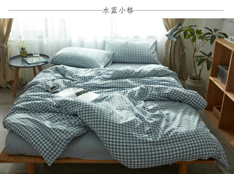 Bông rửa bông bốn mảnh Nhật Bản-phong cách đơn giản bông kẻ sọc màu rắn đôi quilt cover tấm ga trải giường khăn trải giường