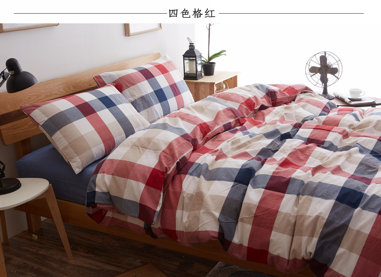 Bông rửa bông bốn mảnh Nhật Bản-phong cách đơn giản bông kẻ sọc màu rắn đôi quilt cover tấm ga trải giường khăn trải giường