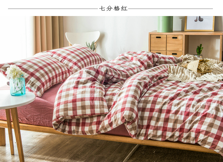 Bông rửa bông bốn mảnh Nhật Bản-phong cách đơn giản bông kẻ sọc màu rắn đôi quilt cover tấm ga trải giường khăn trải giường