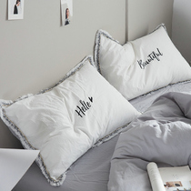 Cotton couple pillowcase single pillow with pure color water washing cotton pillow case cotton pillow case womens singles one pair of Pat 2