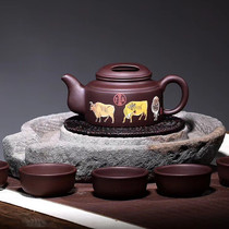  Yixing moon shadow sand handmade refined raw ore purple clay five-cow set Purple sand gift set one pot five cups