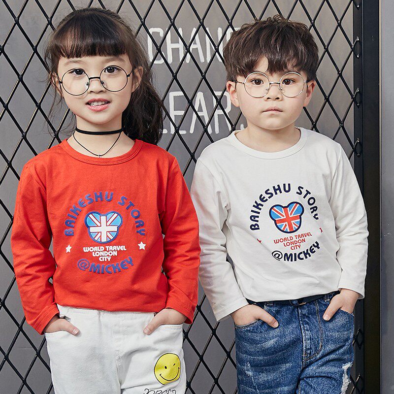 春夏新款男童纯棉长袖T恤女童宝宝薄款全棉卡通印花汗衫内衣上装