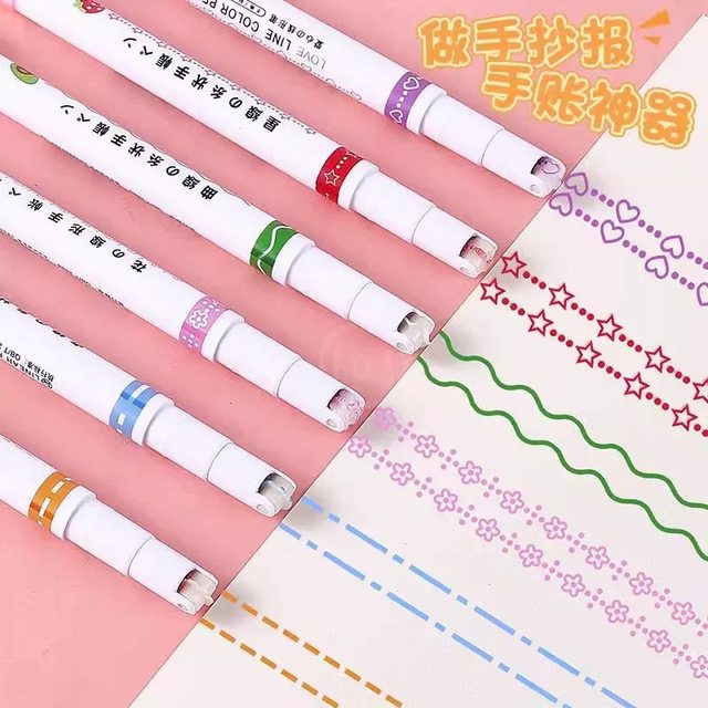 Special pattern outline pen for handwritten newspapers. Students use fluorescent pens to focus on drawing wavy lines and borders. Handbook curve pen