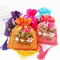 Ribbon Embroidered Makeup Bag Retro Satin Finish Cashier Bag Embroidered Flowery Sujewellery Bag Foreign Trade Hand Bag Ancient Wind Flowers