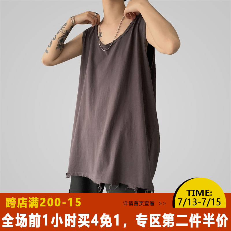 ROCKY CHỦ HONG KONG WIND HÈ MỚI TREND BREAKING LỖ TRĂM tay VEST MEN SET UP đáy Casual SINH VIÊN