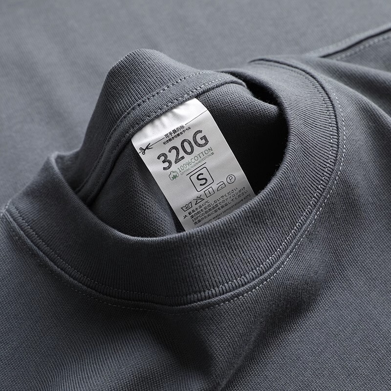 320g Heavyweight Pure Cotton American-Style Small Neckline Short-Sleeve T-Shirt for Men and Women, Thick and Non-See-Through, Drop Shoulder, Summer Basic Base Shirt