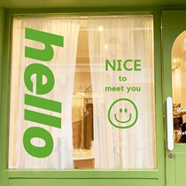 hello English big size clothing milk tea shop shop window glass door stickers anti-green smiley face decoration wall sticker