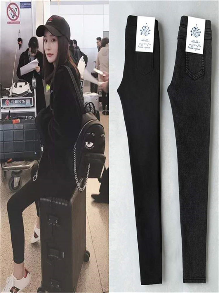 European Station Tide Card Net Red Inner Lap Pants 2022 Spring Autumn High Waist Black Display Slim Elastic Small Foot Pencil Magic Pants Tide