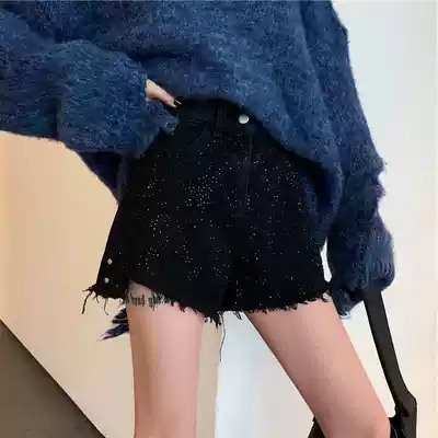 Tide brand 2020 new jeans shorts women fashion sparkling black high waist slim burrs explosive Joker pants