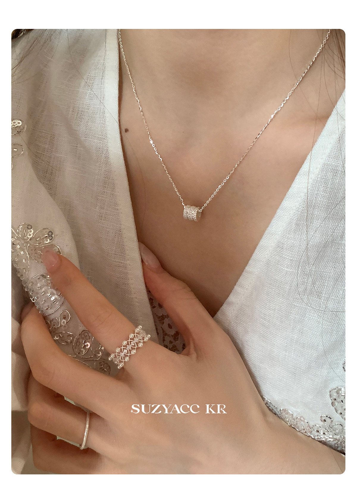 Серебряное ожерелье suzyacc kr小蛮腰闪钻纯银项链2025新款轻奢气质简约高级感毛衣链