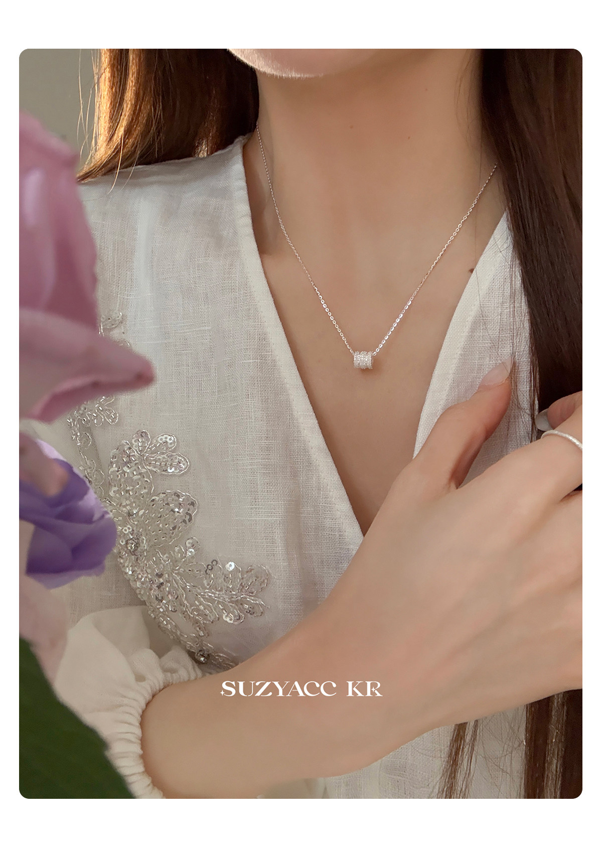 Серебряное ожерелье suzyacc kr小蛮腰闪钻纯银项链2025新款轻奢气质简约高级感毛衣链
