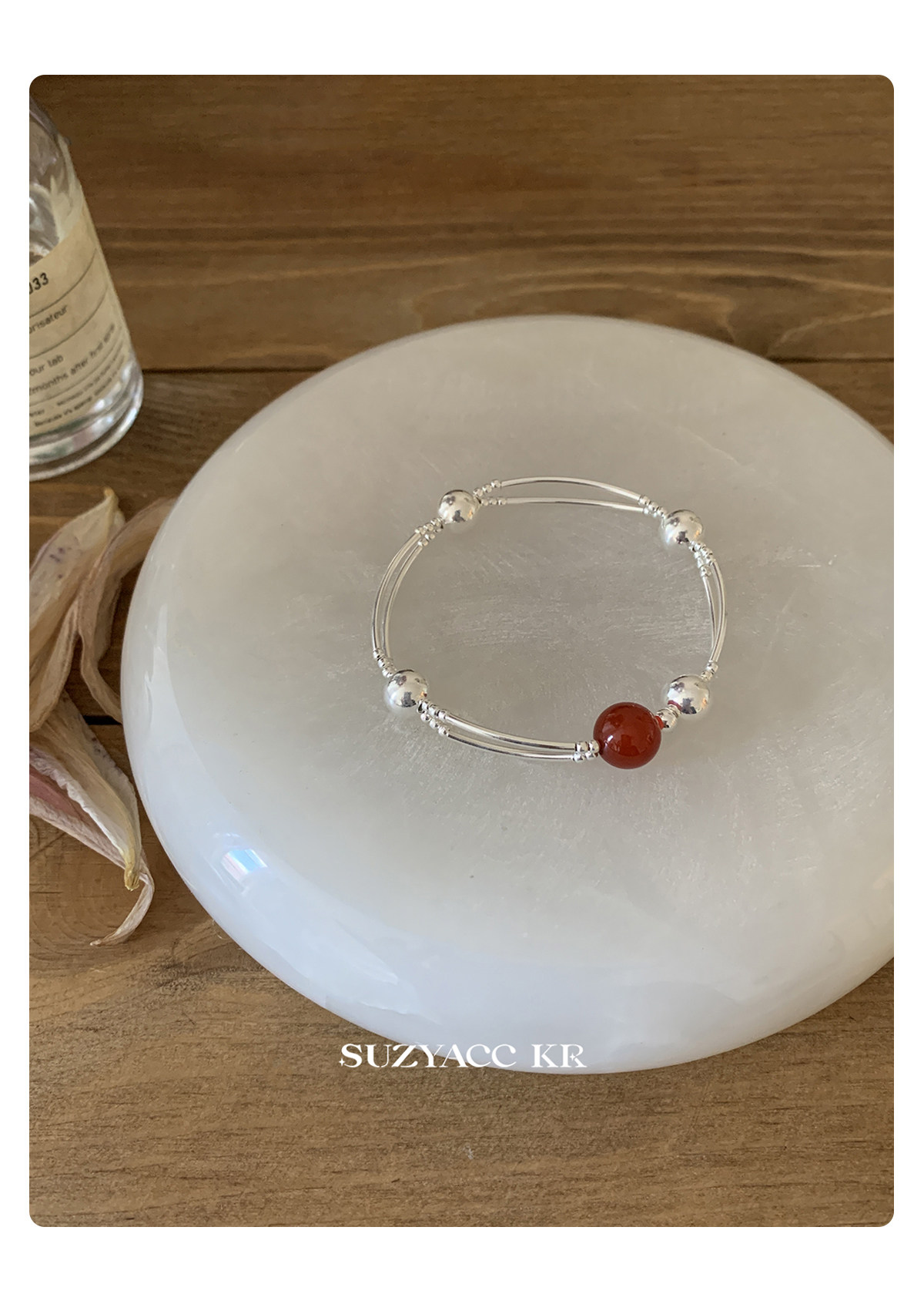 银饰手链 suzyacc kr轻奢简约红玛瑙纯银双层手链女早秋复古气质高级感手饰