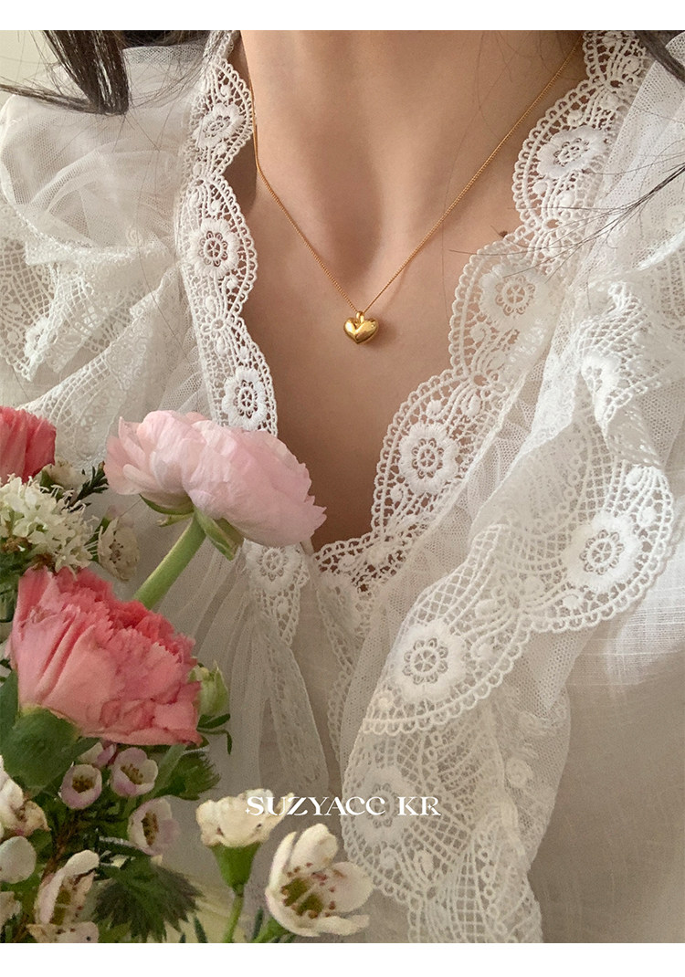 Серебряное ожерелье suzyacc kr简约小众纯银爱心吊坠百搭高级感锁骨链