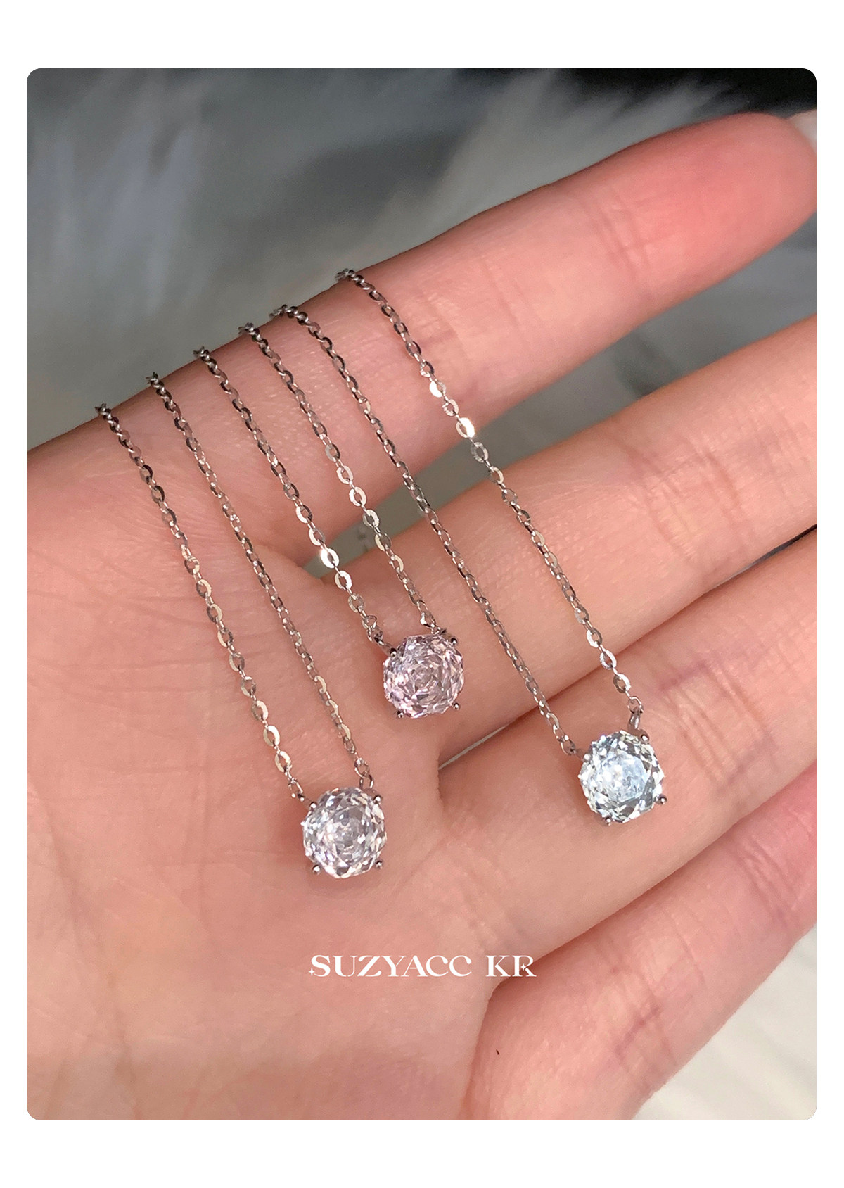 Серебряное ожерелье suzyacc kr玫瑰花切合成锆石项链纯银锁骨链女2025新复古小众颈链
