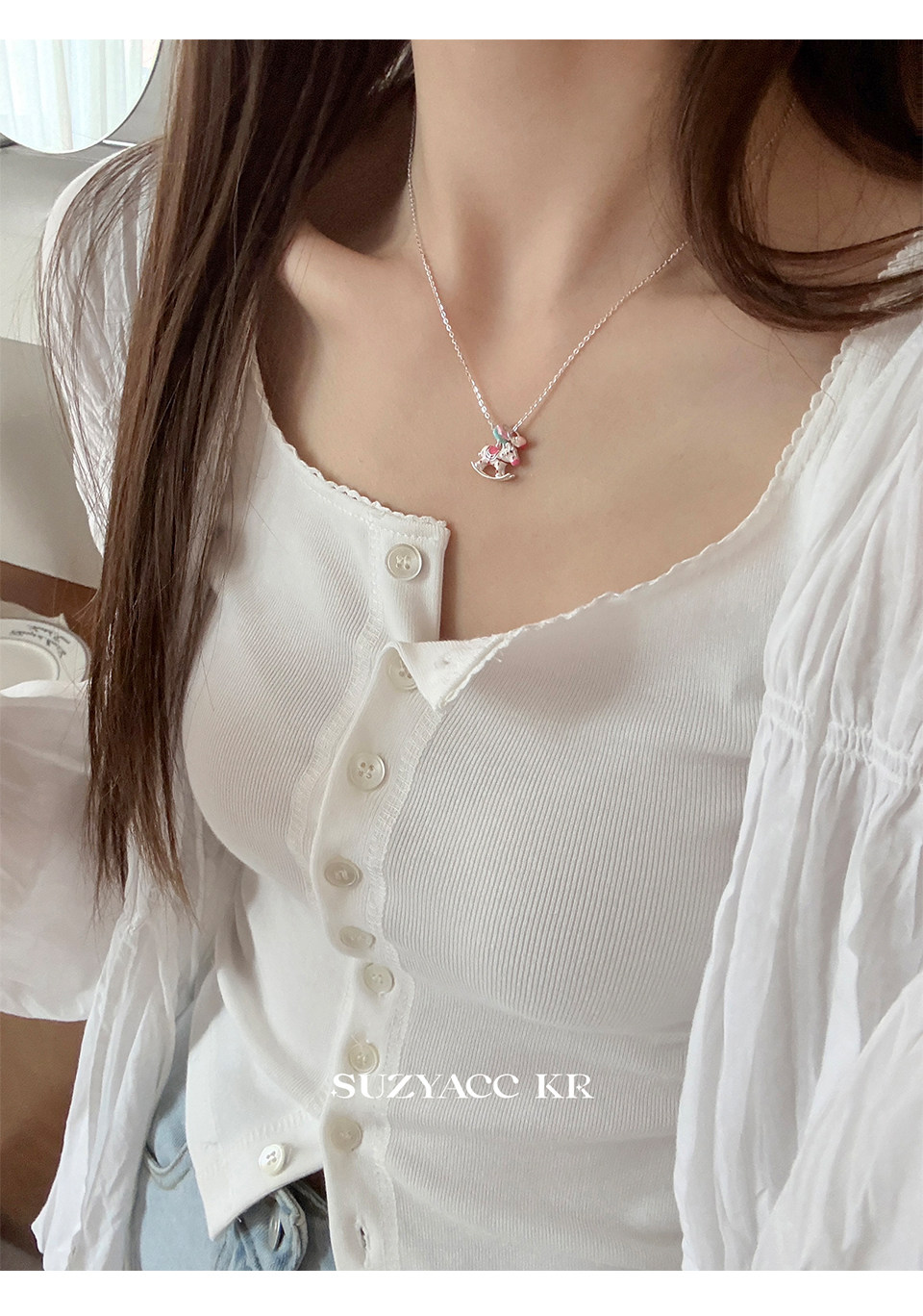 Серебряное ожерелье suzyacc kr纯银滴釉彩色木马吊坠项链百搭高级感轻奢小众锁骨链女