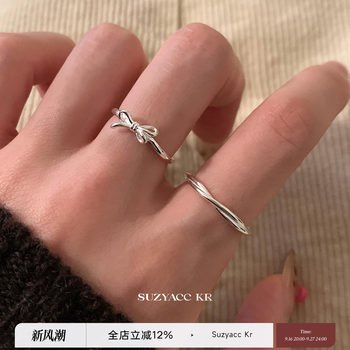Suzyacc kr simple and versatile high-end sterling silver bow slim ring niche design index finger ring