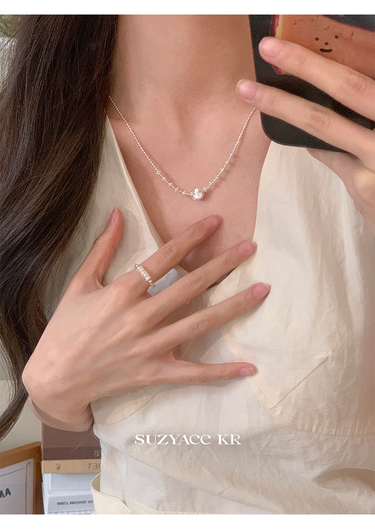 Серебряное ожерелье suzyacc kr纯银镭射猫眼珠项链女款2025新款超显白复古小众锁骨链