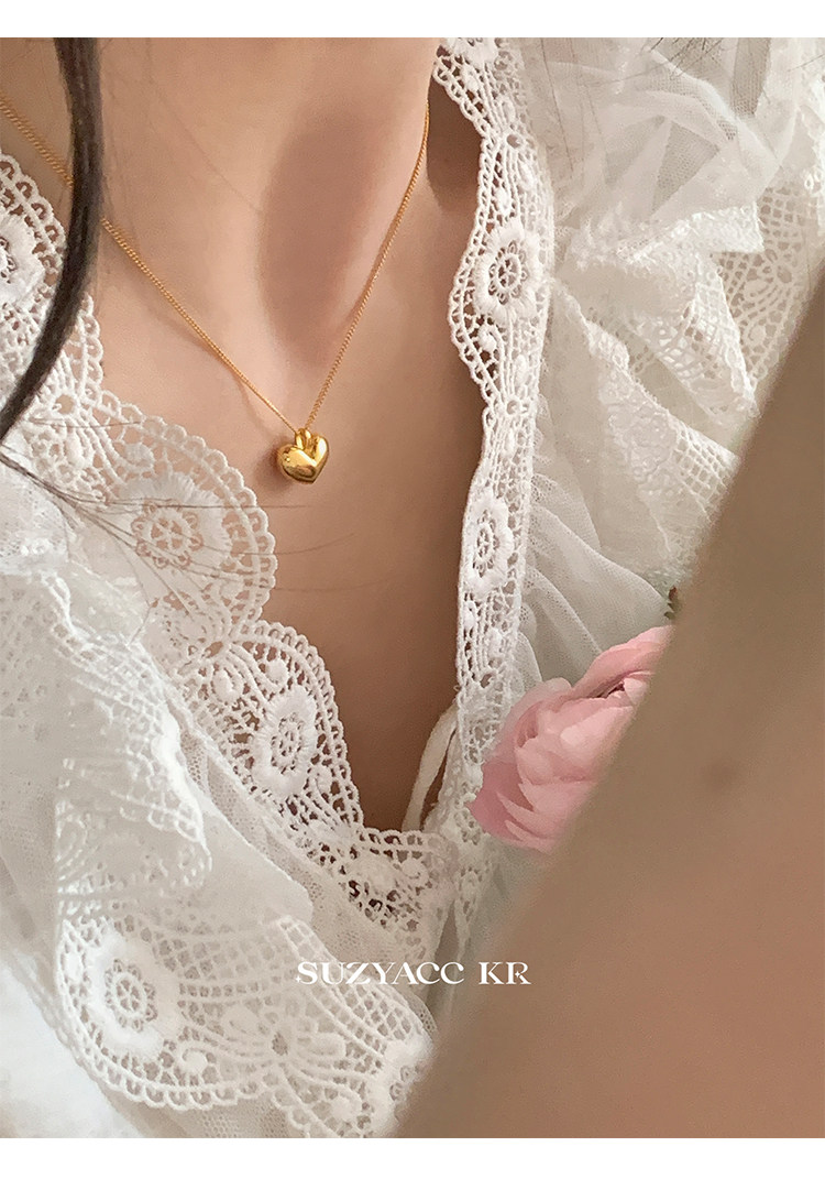 Серебряное ожерелье suzyacc kr简约小众纯银爱心吊坠百搭高级感锁骨链