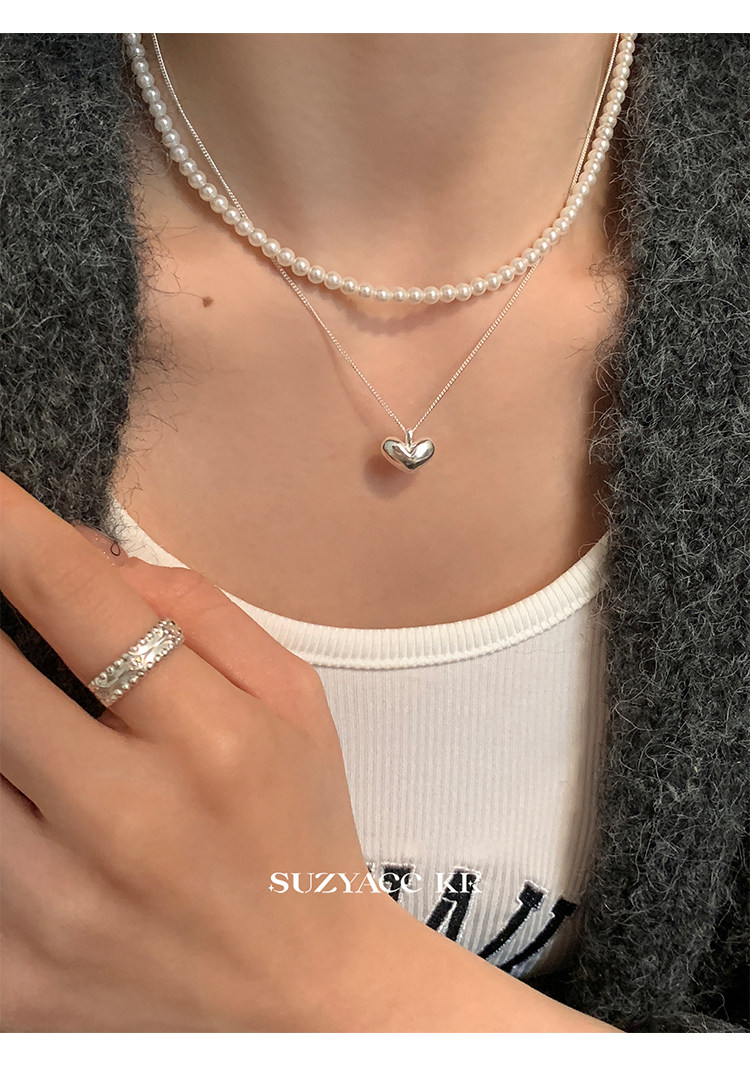 Серебряное ожерелье suzyacc kr简约小众纯银爱心吊坠百搭高级感锁骨链