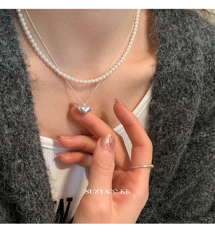 Серебряное ожерелье suzyacc kr简约小众纯银爱心吊坠百搭高级感锁骨链