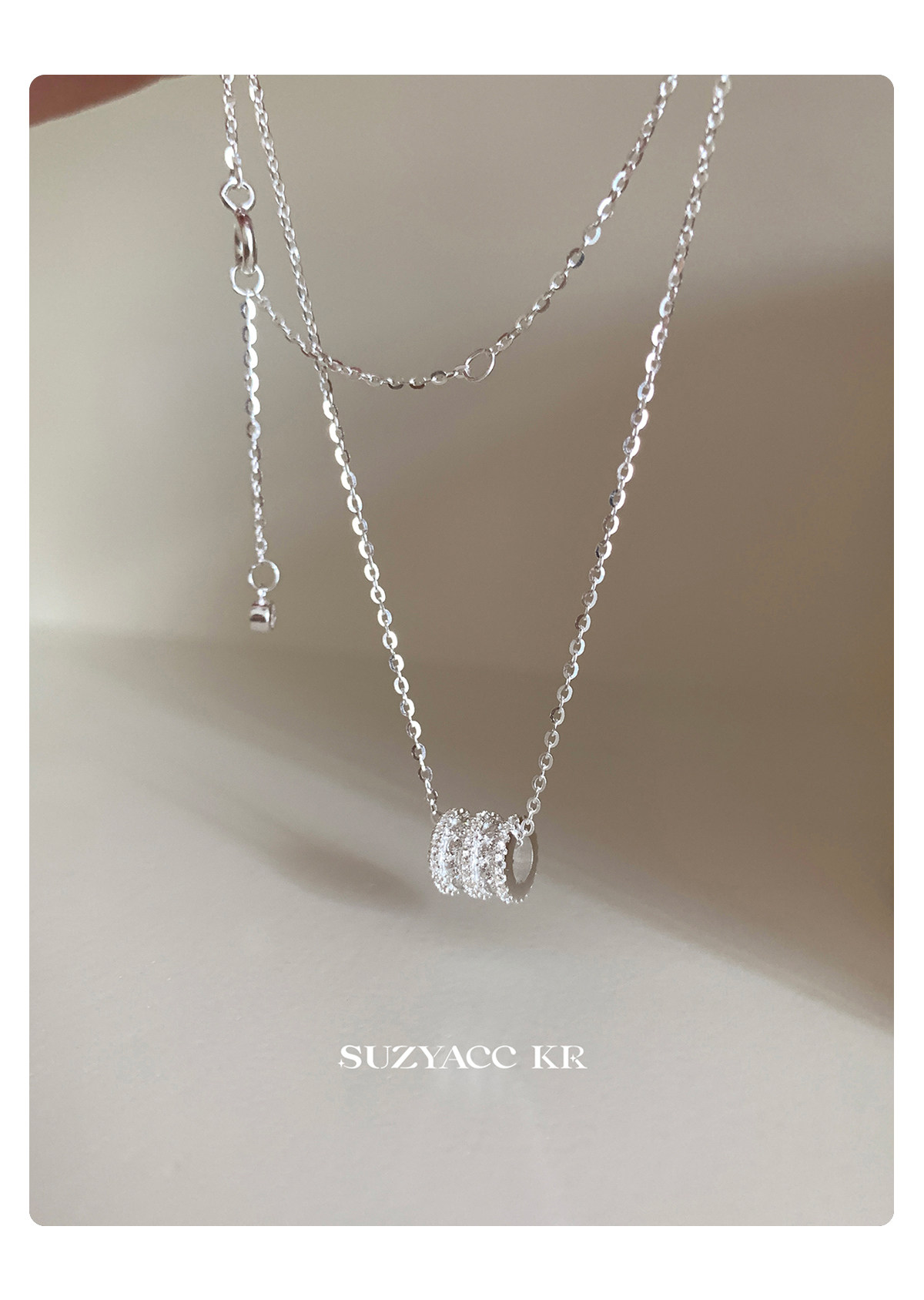 Серебряное ожерелье suzyacc kr小蛮腰闪钻纯银项链2025新款轻奢气质简约高级感毛衣链