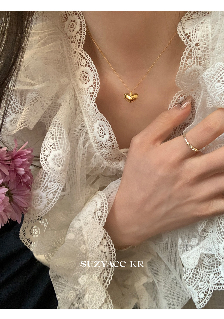 Серебряное ожерелье suzyacc kr简约小众纯银爱心吊坠百搭高级感锁骨链