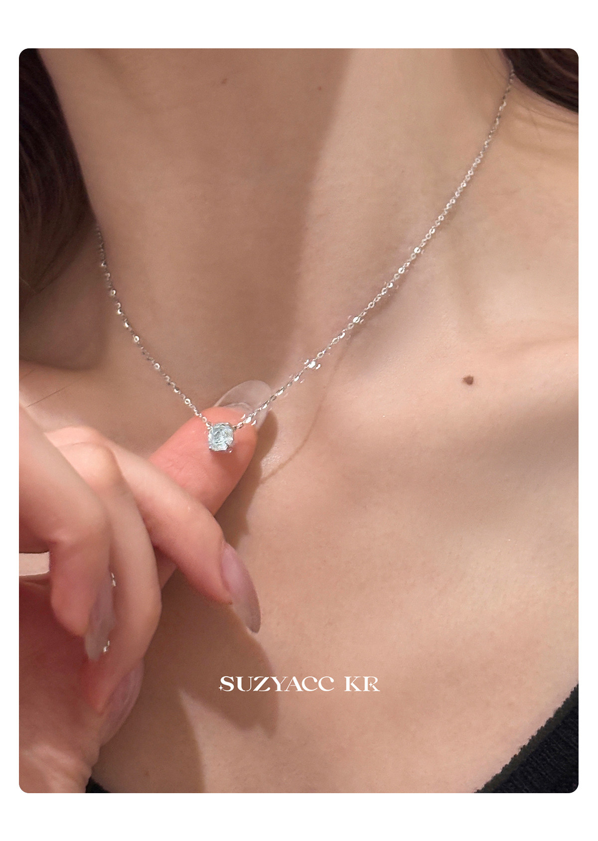 Серебряное ожерелье suzyacc kr玫瑰花切合成锆石项链纯银锁骨链女2025新复古小众颈链