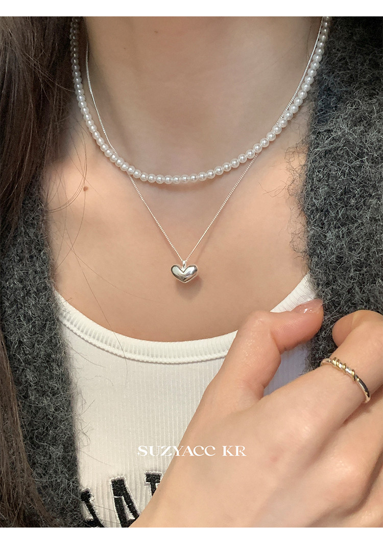 Серебряное ожерелье suzyacc kr简约小众纯银爱心吊坠百搭高级感锁骨链