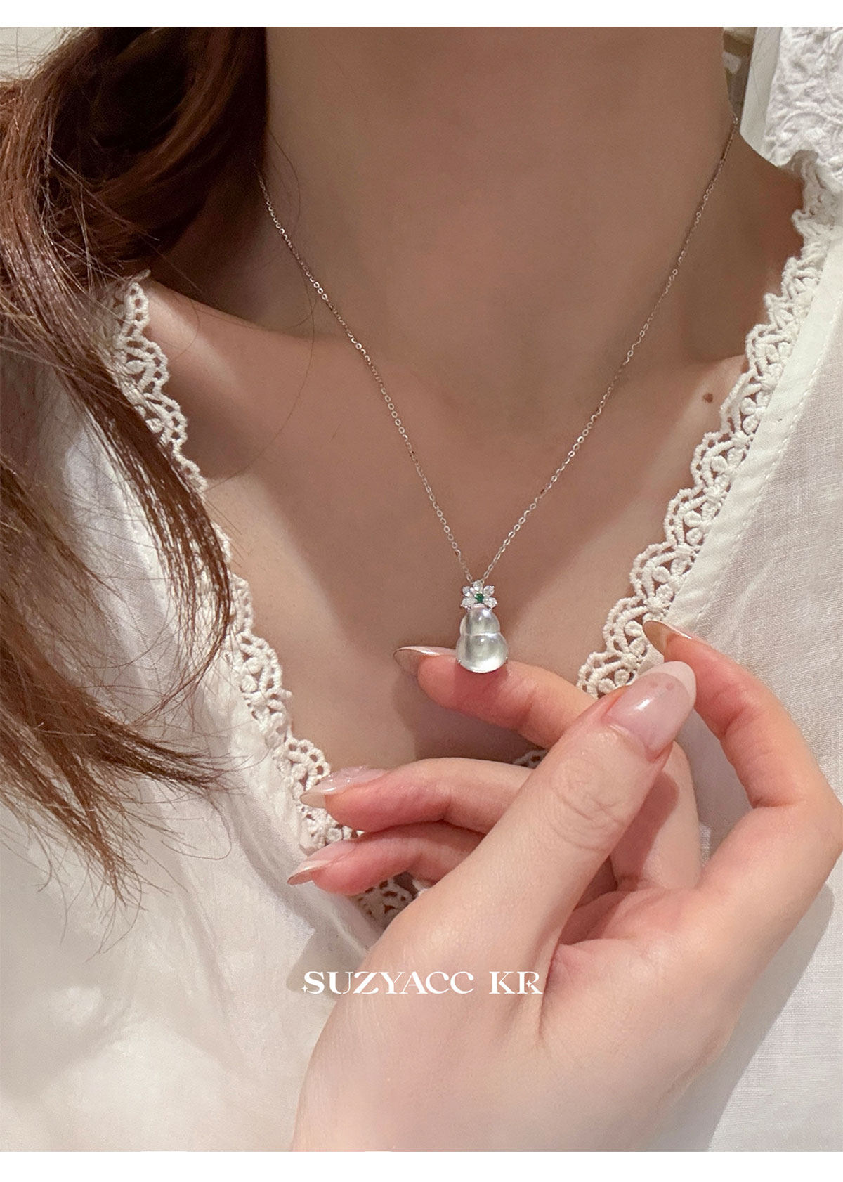 Серебряное ожерелье suzyacc kr精工纯银水沫透葫芦项链女2025新款国风气质高级锁骨链