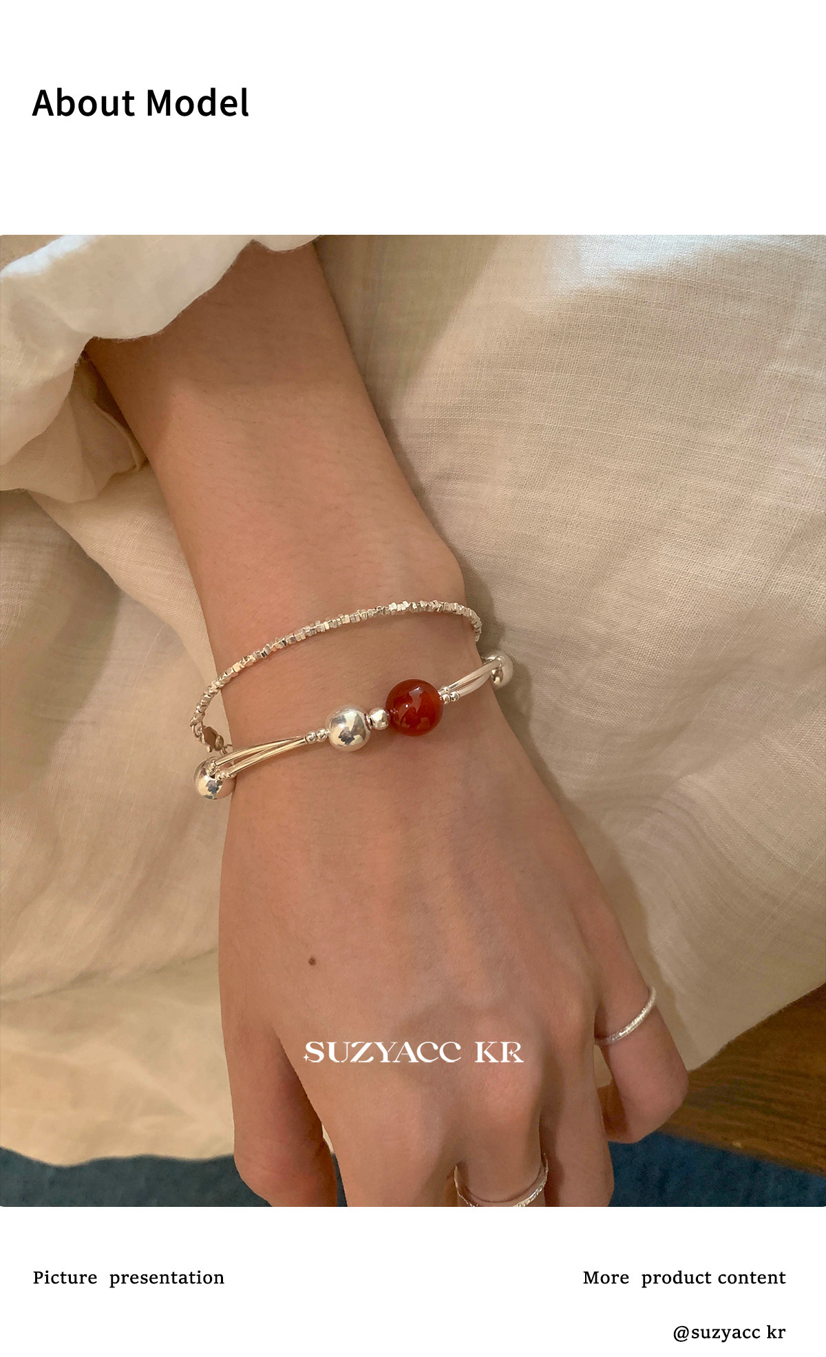 银饰手链 suzyacc kr轻奢简约红玛瑙纯银双层手链女早秋复古气质高级感手饰