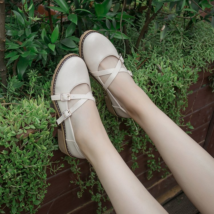 Women's shoes spring and summer 2021 new Korean version of the all-match cross strap shallow mouth single shoes women's thick heel medium heel small leather shoes tide