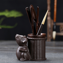 Ebony tea ceremony six gentlemen kung fu tea set combination generation rat money pen container mouse purple sand tea pet ornaments boutique