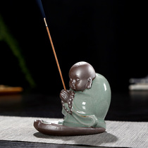 Ceramic tea pet opening film Gay kiln Maitreya Buddha incense plug line incense burner tea pet home Buddha Hall ceramic small ornaments