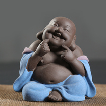 Tea pet ornaments colored sand pottery boutique carefree Maitreya Buddha can raise personality creative tea play tea ceremony car accessories