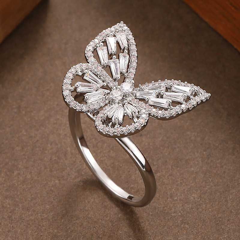 Cross-border fashionable and simple explosive zircon butterfly adjustable open ring niche exquisite hand jewelry