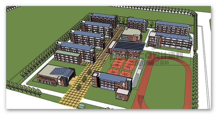 X004中小学特殊学校建筑方案规划设计cad平剖+文本+su+效果图-15