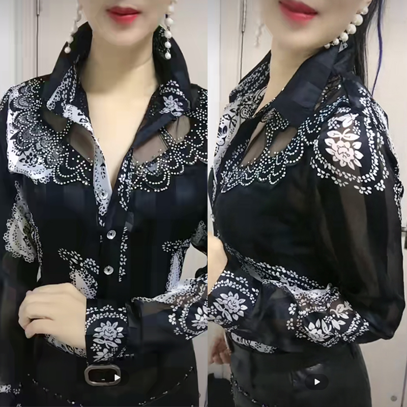 Silk shirt women's European station 2022 spring and autumn new women's fashion chiffon top Western style thin shirt trend