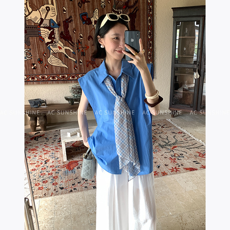 Lin Zi Lings Multi-Wear Cotton Simple Versatile Wide-Shoulder Sleeveless Shirt Women's Top Summer New Style 19560 Lin Zi Lings Multi-Wear Cotton Simple Versatile Wide-Shoulder Sleeveless Shirt Women's Top Summer New Style 19560