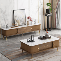 New Chinese coffee table TV cabinet combination rock board modern simple solid wood color light luxury living room small house cabinet set