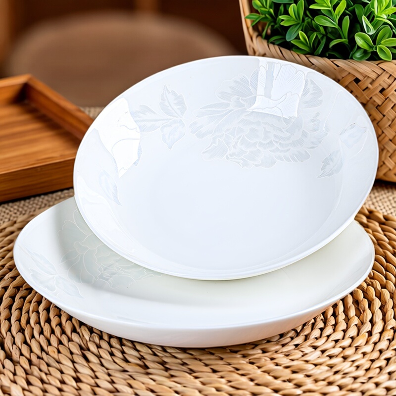 Underglaze Color Bone China Plates, Household Dish Plates, White Simple Ceramic Deep Plates, Rice Plates, Soup Plates, Dish Set Underglaze Color Bone China Plates, Household Dish Plates, White Simple Ceramic Deep Plates, Rice Plates, Soup Plates, Dish Set